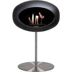 Ethanol Fireplaces Le Feu Black Ground Low Bioethanol Fireplace Freestanding Fire, Silver Base Plate with Steel Silver Pole