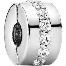 Pandora Plata Amuletos y Colgantes Pandora Clear Sparkling Row Clip Charm - Silver/Transparent