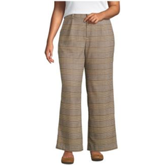 Flannel - Women Pants Lands' End Plus Brushed Flannel High Rise Pleated Wide Leg Pants Coriander glen plaid