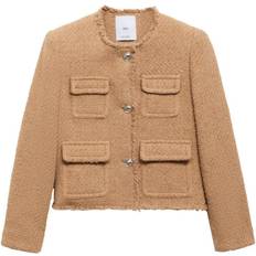 Mango Pocket Tweed Jacket Kvinde Brown Overgangsjakker hos Magasin