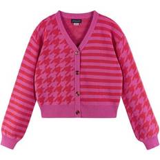 Bow Tops Children's Clothing Andy & Evan Big Girls Pink Houndstooth Cardigan Sweater Pink houndtooth