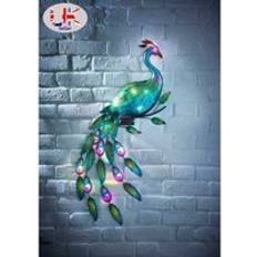 12 Multi Colored Led Light Solar Powered Gems Peacock Wall Art