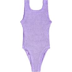 Purple Swimsuits Children's Clothing Hunza Girls Purple Bow Crinkle Swimsuit (2-6 year)