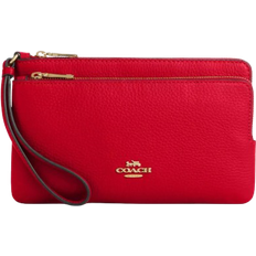 Red Wallets & Key Holders Coach Double Zip Wallet - Pebbled Leather/Gold/Bold Red