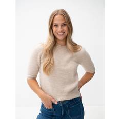 Bruna - Dam Tröjor Selected Femme Kortärmad Stickad Topp Beige