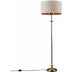 Lighting MiniSun Antique Brass with Fabric Lampshade - Beige & Gold Floor Lamp