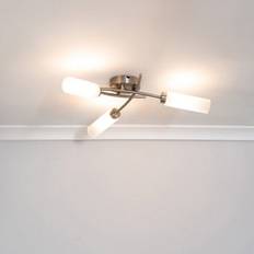Lighting ValueLights Maya Brushed Silver Semi-Flush with White Drum Shade - One Size Ceiling Flush Light