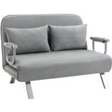 2 seater sofa bed Homcom Fabric Convertible 2 Seater Bed w/ 2 Pillows, Light Grey Sofa