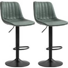 Seating Stools Homcom Set Of 2 Microfibre Retro Tub Bar Stools - Green Seating Stool