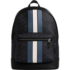 Coach Men Backpacks Coach West Backpack in Signature Canvas With Varsity Stripe - Gunmetal/Charcoal/Denim/Chalk