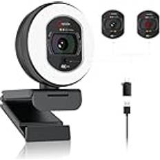 Angetube 4K webbkamera med ljus för PC: UHD 4K, TOF autofokus, dubbla AI-brusreducerande mikrofoner, 1080p 60FPS, USB-strömning webbkamera med integritetsskydd för laptop/Mac/stationär/PC-arbete med