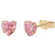 The Love Collection 9ct gold 5mm heart cubic zirconia crystal stud earrings pink