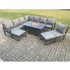 Garden & Outdoor Furniture Fimous Aluminium Corner Sofa Dining Table with 2 Big Footstools Dark Grey Outdoor Lounge Set