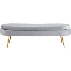 Gold Fußhocker Sitzpouf Oval Lang 142 x 41 cm Metall/Samt Grau Fußhocker