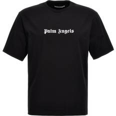 Rundhalsausschnitt T-Shirts Palm Angels Angels-Logo T Shirt Bianco/Nero-Uomo