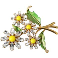 Unisex Brooches Dolce & Gabbana Gold Yellow Green Filigree Flower Crystals Brooch Pin