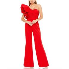 Red Jumpsuits & Overalls Mac Duggal One Shoulder Ruffle Detail Flare Pant Jumpsuit Red