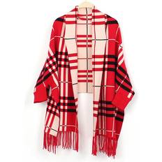 Rojo Capas y Ponchos Chequered Shawl Poncho Scarf - Red