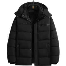 Shein Manfinity Homme Men's Solid Color Hooded Collar Long Sleeve Warm Padded Coat, Autumn/Winter