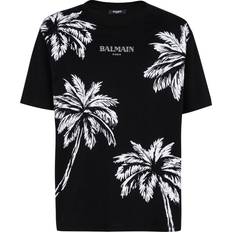 Balmain T-shirts Balmain Katoenen T-shirt Met Palmboomprint - Zwart