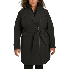 Calvin Klein Coats Calvin Klein Plus Belted Long-Sleeve Wrap Coat, Created for Macy's Black (1X)