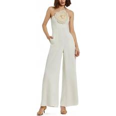 Mac Duggal Jumpsuits & Overalls Mac Duggal Flower Embellished Crepe Halter Neck Jumpsuit Ivory