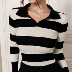 Shein Women Striped Print Casual Long Sleeve Pullover Sweater