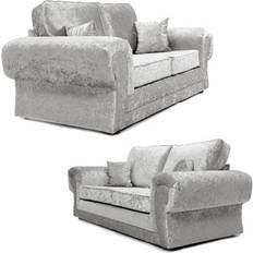 B&Q Chelsea Silver Crushed Velvet Large 3 + 2 Seater Set Sofa