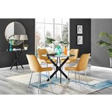 Gelb Tischgruppen Novara Black Leg Round Glass Table 4 Pesaro Silver Chairs Dining Set 5pcs