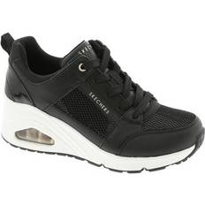 Skechers Uno Wedge Duraleather Overlay With Patent Trim Wedge Trainer Black, Black, 6, Women