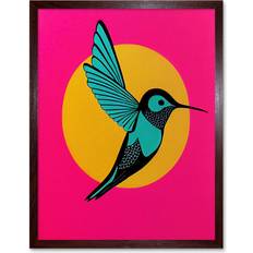 Brown Framed Art Wee Blue Coo Vibrant Retro Pop Hummingbird Brown Framed Art 33x43cm