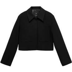 Mango Women Jackets Mango Cropped jacket with pockets black Woman Black