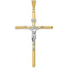 K6287 14K Two-tone Polished Jesus Crucifix Pendant
