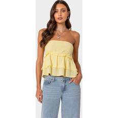 Jaune Chemisiers Edikted Linen Look Strapless Peplum Top