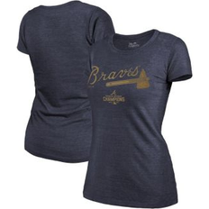 Atlanta Braves T-shirts Majestic Women's Threads Navy Atlanta Braves 2022 Gold Program Wordmark T-shirt Navy (XXLarge)