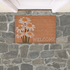 Entrance Mats Villa by Classic Home Daisy Welcome PVC 36 in. x 24 in. Non-Slip Indoor Outdoor Door Mat 36.0 H x 24.0 W x 0.5 D in Brown Coir Natural, White