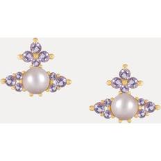 Earrings Vivienne Westwood Feodora Earrings Gold-light-purple-cz-crystal-rosaline-pearl Gold-light-purple-cz-crystal-rosaline-pearl Women