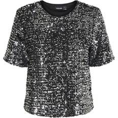 Dame - Sølv Toppe Pieces Top Pc Serena Sequin Ss O-Neck Top Black/Silver