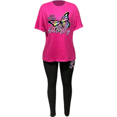 3XL - Women Jumpsuits & Overalls Shein Slayr Plus Size Butterfly & Letter Graphic Tee & Leggings - Multicolor