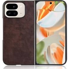 (Brown) Retro Case for Google Pixel 9 Pro Fold Retro Protective Cover Compatibility Anti Scratch Lychee Pattern