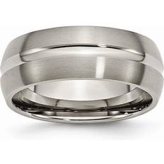 Wedding Rings mm Titanium Grooved Brushed & Polished Band Grey