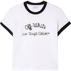 Off-White Oberteile Off-White T-Shirt mit Logo-Stickerei Damen Baumwolle/Bio-Baumwolle Weiß