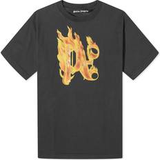 Palm Angels Herr Kläder Palm Angels Bomull T-shirt Med Guldflammor - Svart