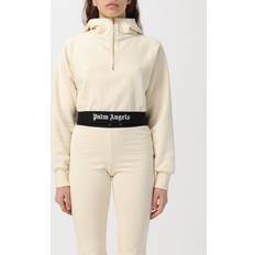Cropped - Herre Sweatere Palm Angels Cropped Hoodie med Elastisk Taljebånd - Hvid/Beige