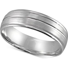 Macy's Men Jewelry Macy's Men's Textured Beveled Edge Wedding Band in 14k White Gold White Gold