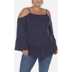 White Mark Plus Cold Shoulder Ruffle Sleeve Top Navy (3X)