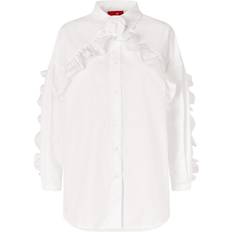 Blommig Oversized Skjorta med Ruffle Detaljer - Vit