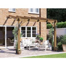 Garden Ornaments on sale Dunster House Dunster House Wooden Lean To Pergola Kit 3m x 3m Wall Mounted Garden Plant Frame Leviathan - Brown