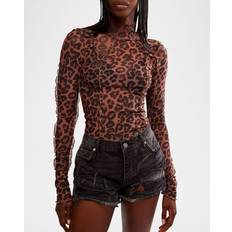 Marrón - Mujer Blusas Free People Charlie Printed Mesh Top in Brown. M, XS