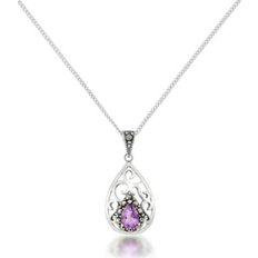 Macy's Purple Charms & Pendants Macy's Amethyst Open Work Teardrop Pendant and Curb Chain Amethyst (18 inch)